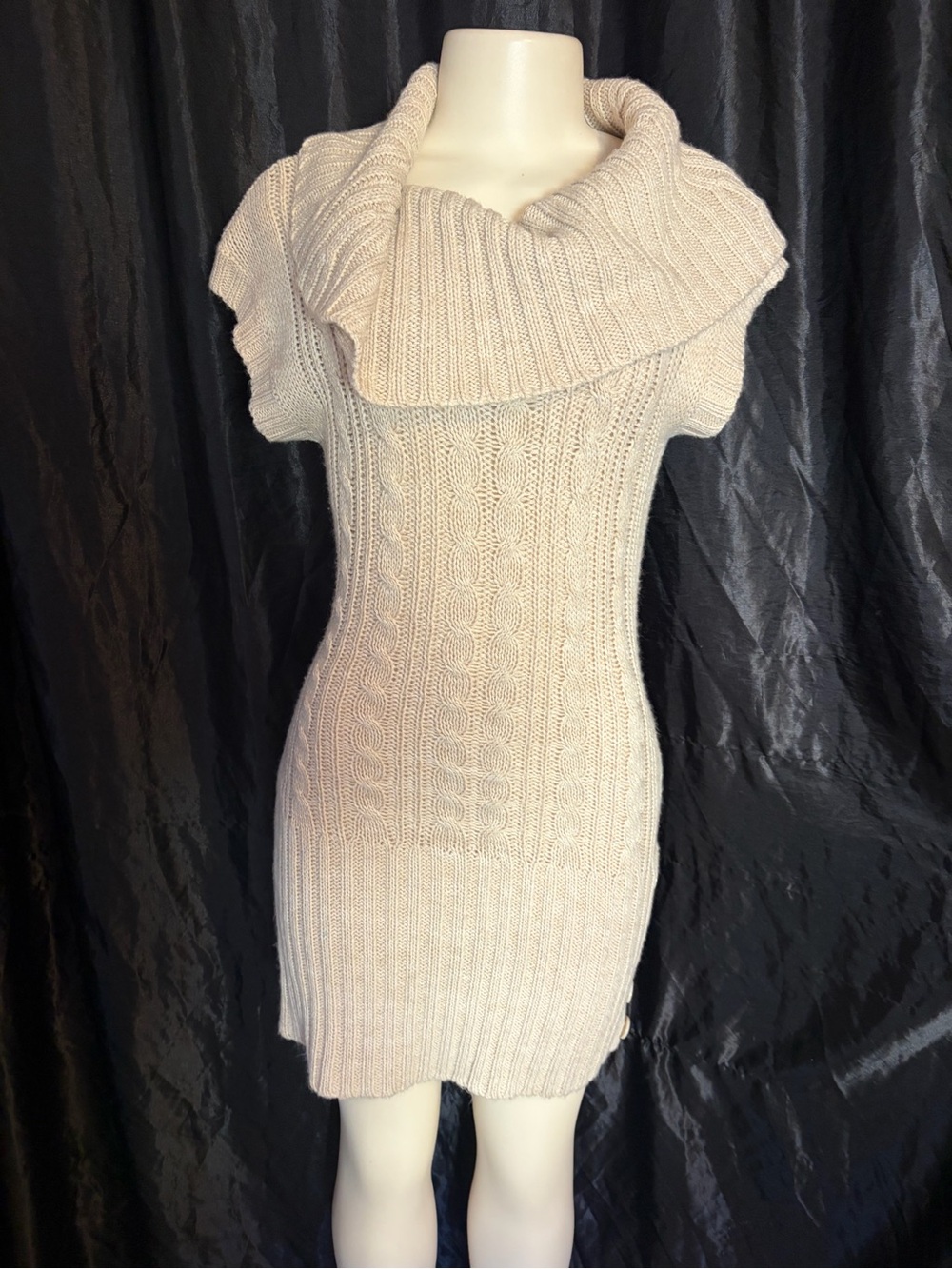 Poof Excellence Cream Cable-Knit Cowl Sweater Dress